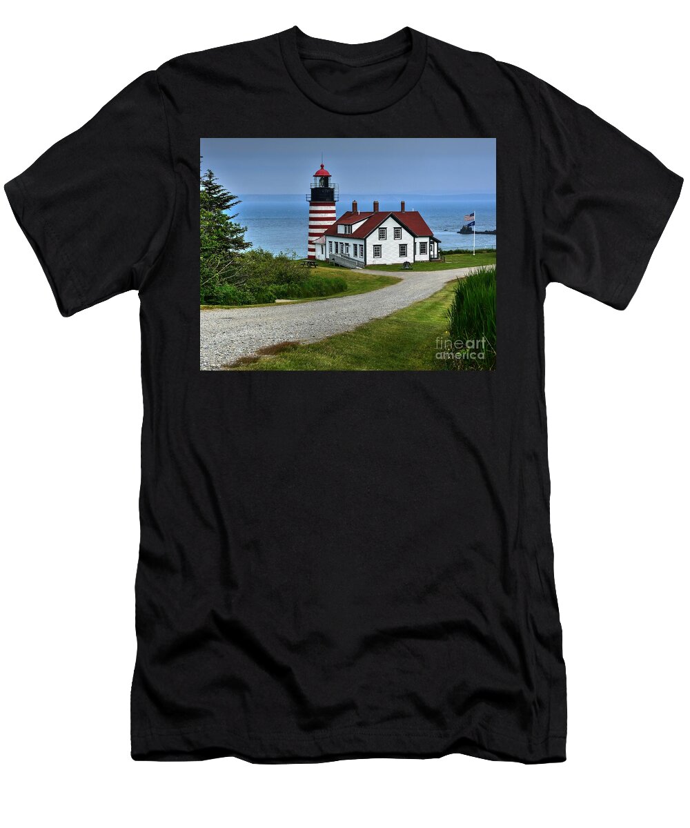 Wet Quoddy Head Lighthouse T-Shirt featuring the photograph West Quoddy Head Lighthouse by Steve Brown