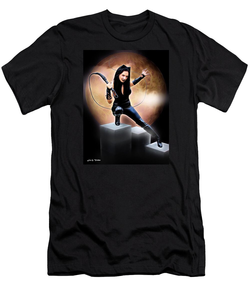 Fantasy T-Shirt featuring the painting Whip Of The Feline Fatale by Jon Volden