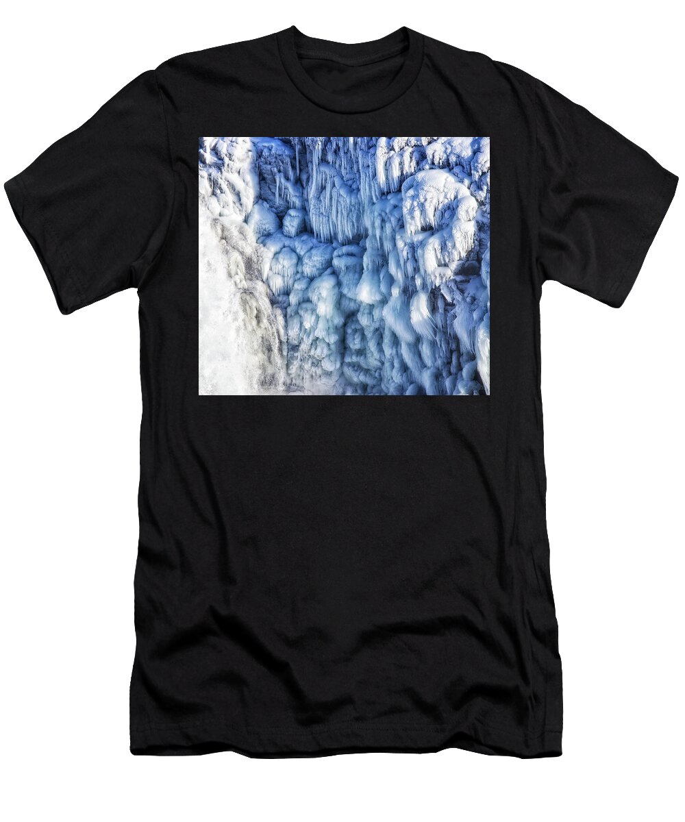 Waterfall T-Shirt featuring the photograph White water and blue ice Gullfoss waterfall Iceland by Matthias Hauser