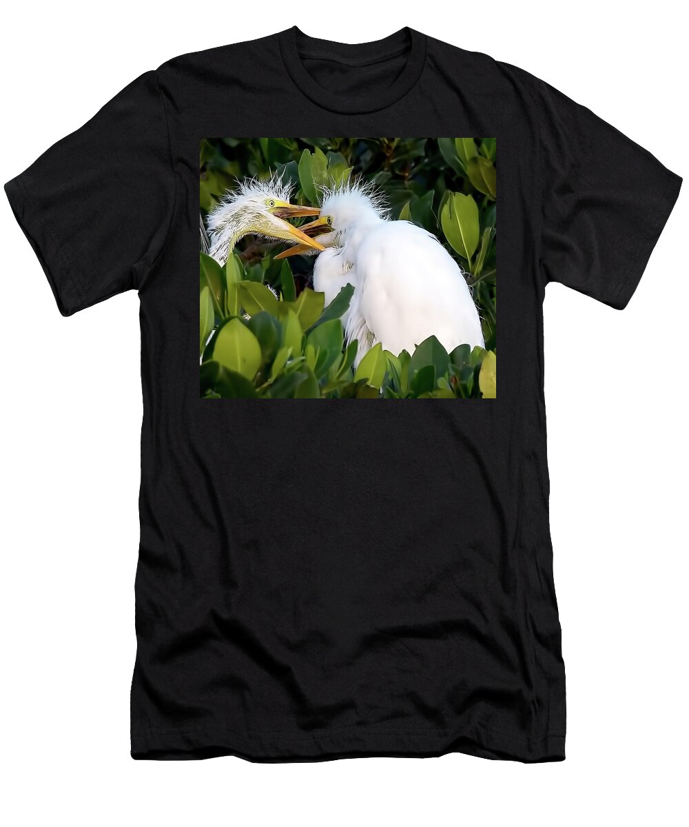 Rookery T-Shirt featuring the photograph Who Gets To Eat First? by Richard Goldman