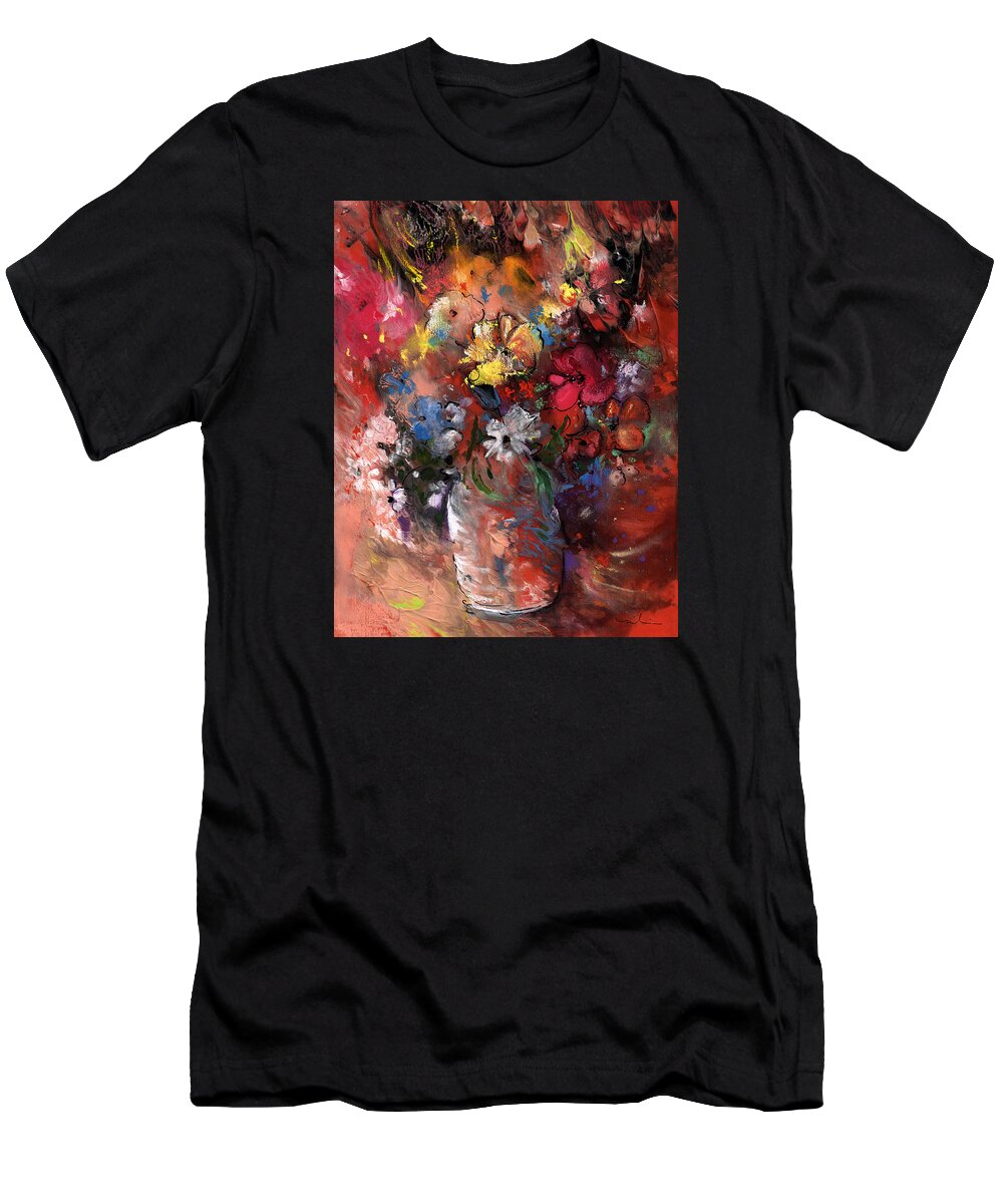 Flowers T-Shirt featuring the painting Wild Flowers Bouquet in A Terracota Vase by Miki De Goodaboom