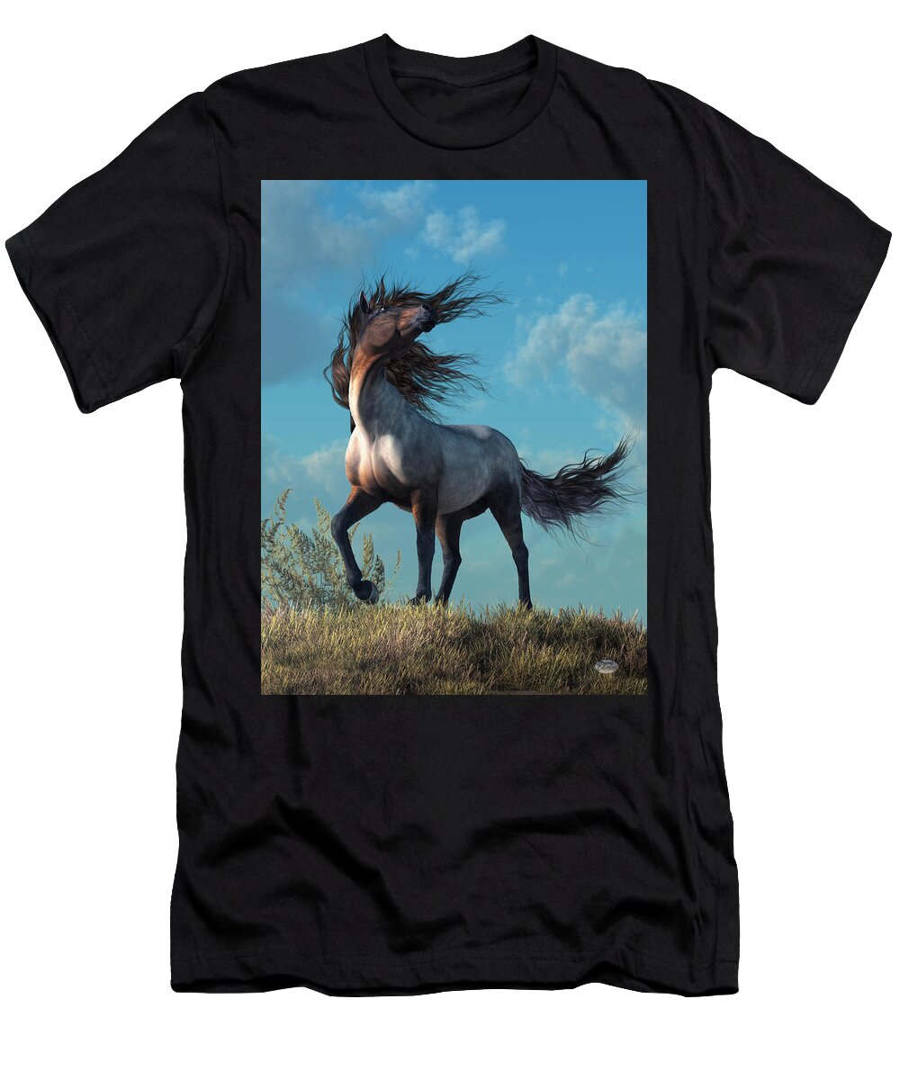 Wild Roan T-Shirt featuring the digital art Wild Roan by Daniel Eskridge