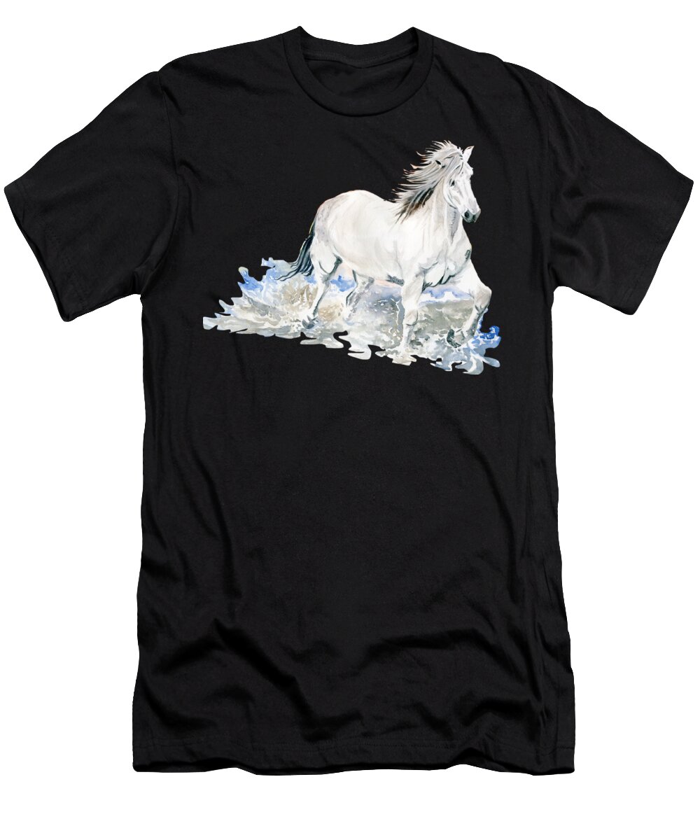 Wild White Horse T-Shirt featuring the painting Wild White Horse #1 by Melly Terpening