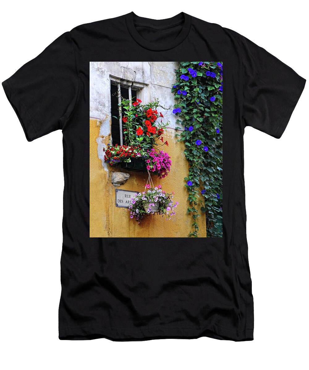 Flowers T-Shirt featuring the photograph Window Garden in Arles France by Dave Mills