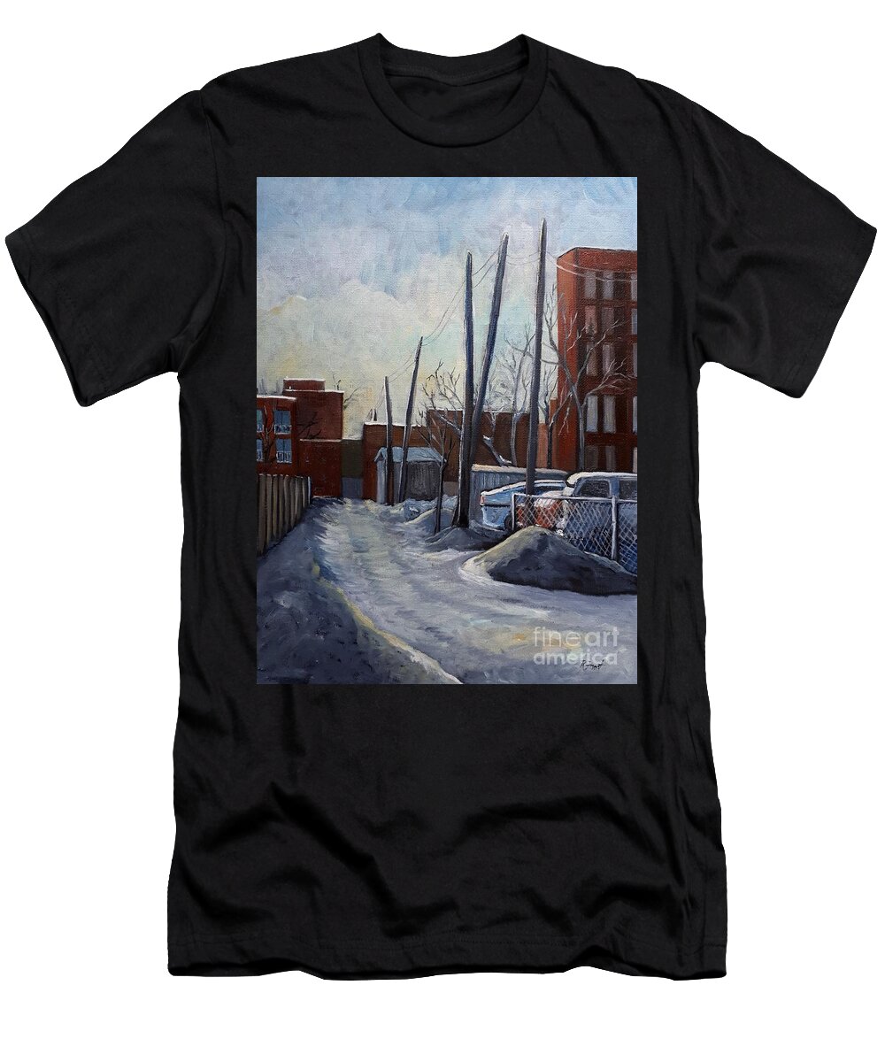 Montreal T-Shirt featuring the painting Winter Lane by Reb Frost