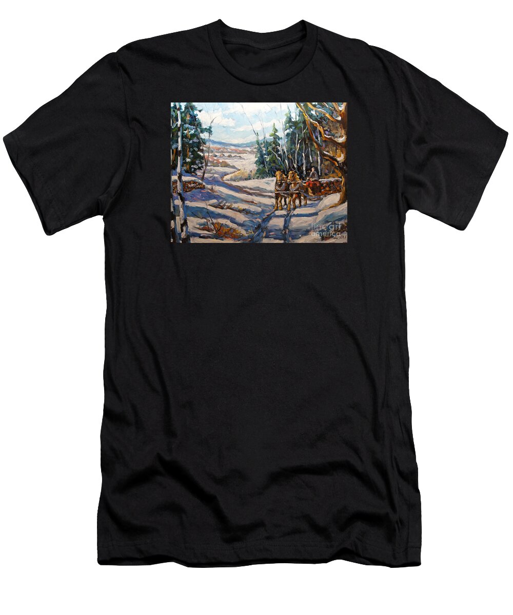 Painting T-Shirt featuring the painting Winter Scene Loggers Horses by Prankearts by Richard T Pranke