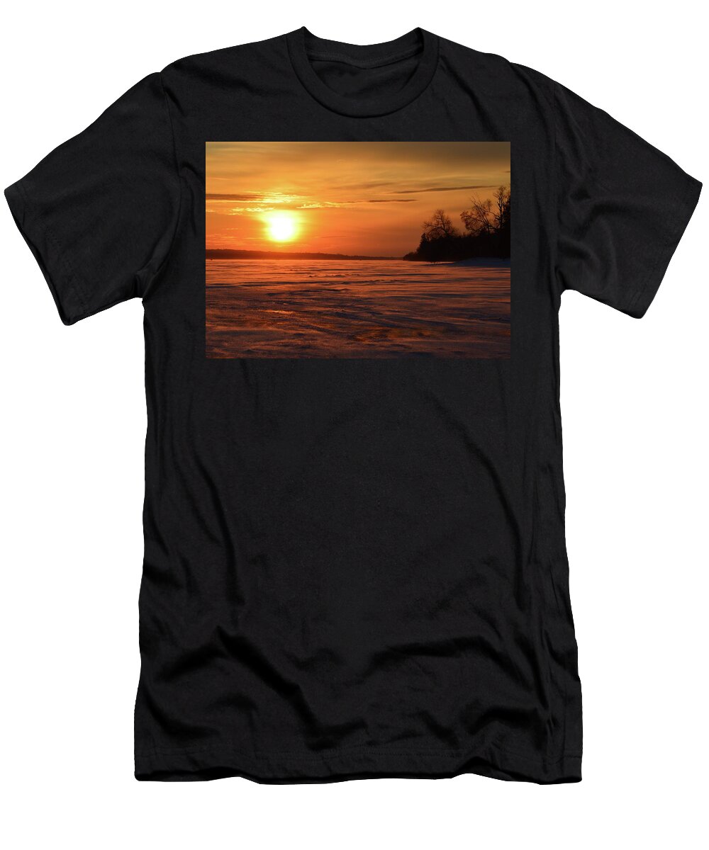 Abstract T-Shirt featuring the photograph Winter Sunset On Kempenfelt Bay by Lyle Crump