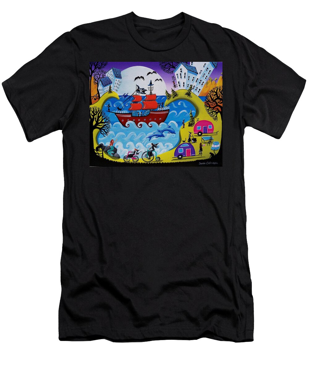 Pirate T-Shirt featuring the painting Witches By The Sea by Debbie Criswell