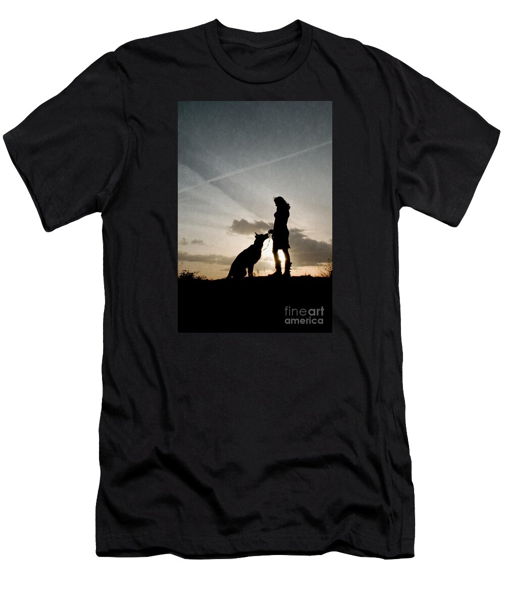 Sunset T-Shirt featuring the photograph Woman and dog by Clayton Bastiani