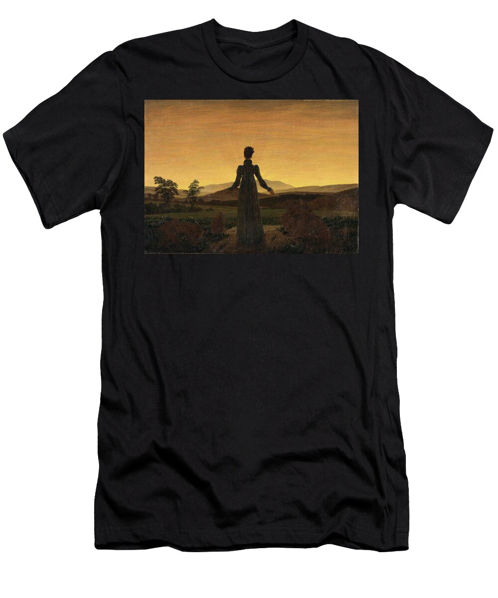Woman Before The Rising Sun T-Shirt featuring the painting Woman Before The Rising Sun by MotionAge Designs