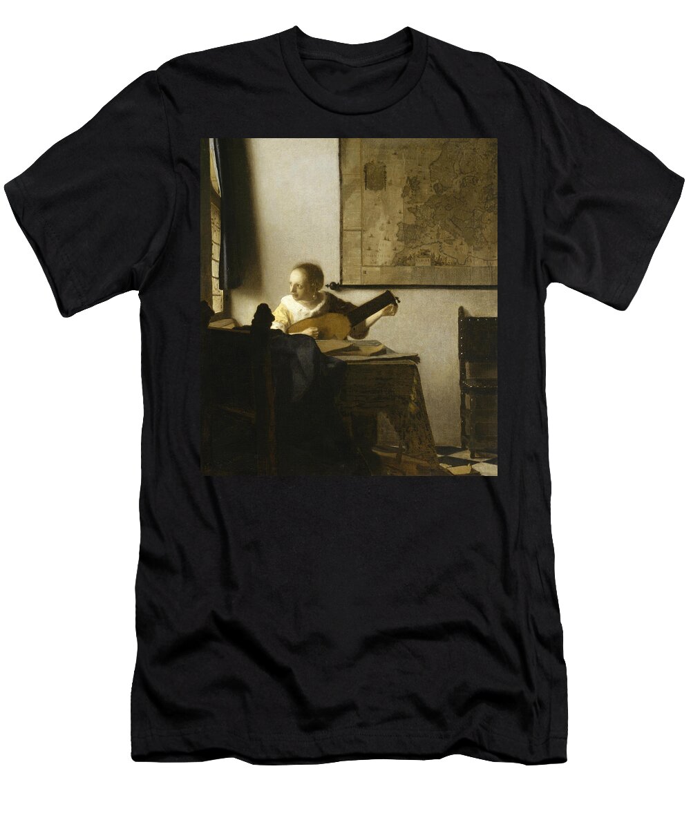 Jan Vermeer T-Shirt featuring the painting Woman with a Lute near a Window by Jan Vermeer