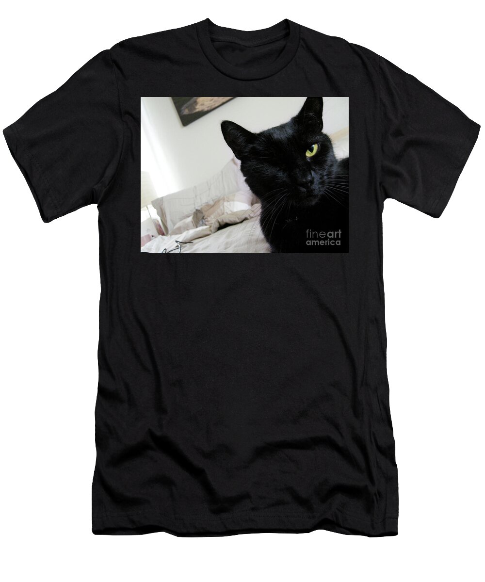 Cat T-Shirt featuring the photograph Won-Ton on Bed by Erica Freeman
