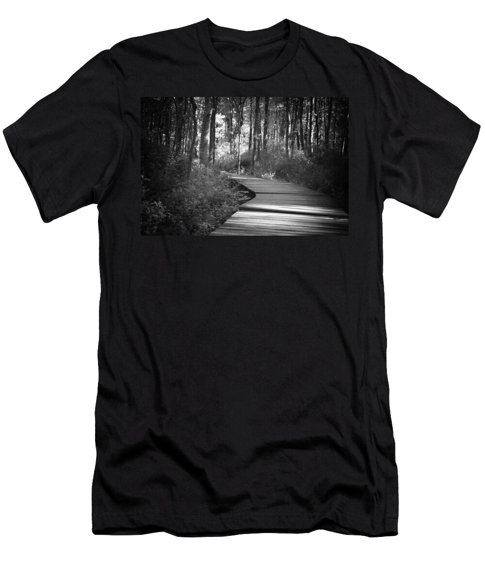 Black And White T-Shirt featuring the photograph Wooded Walk by Scott Wyatt