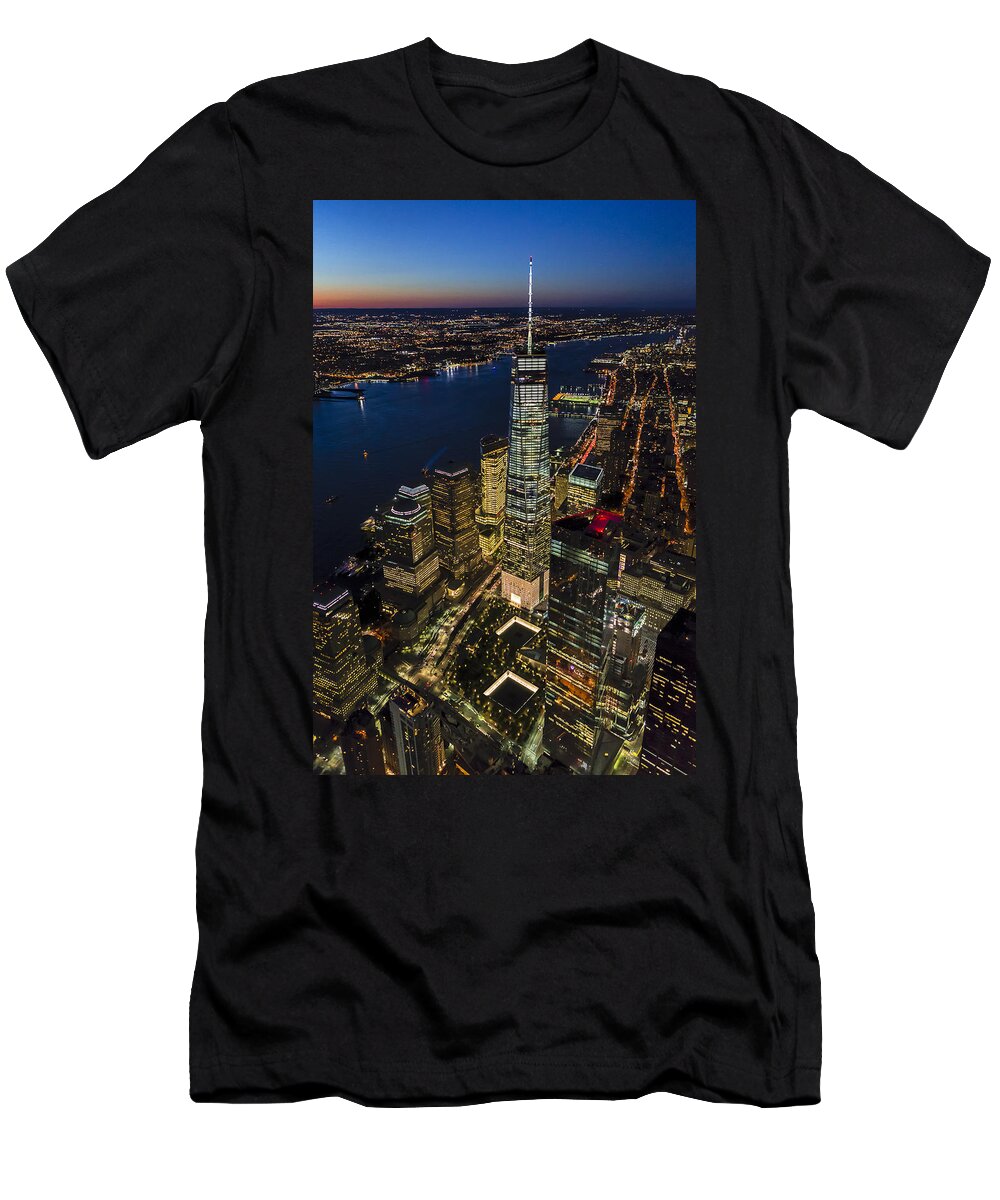 World Trade Center T-Shirt featuring the photograph World Trade Center And 911 Reflecting Pools by Susan Candelario