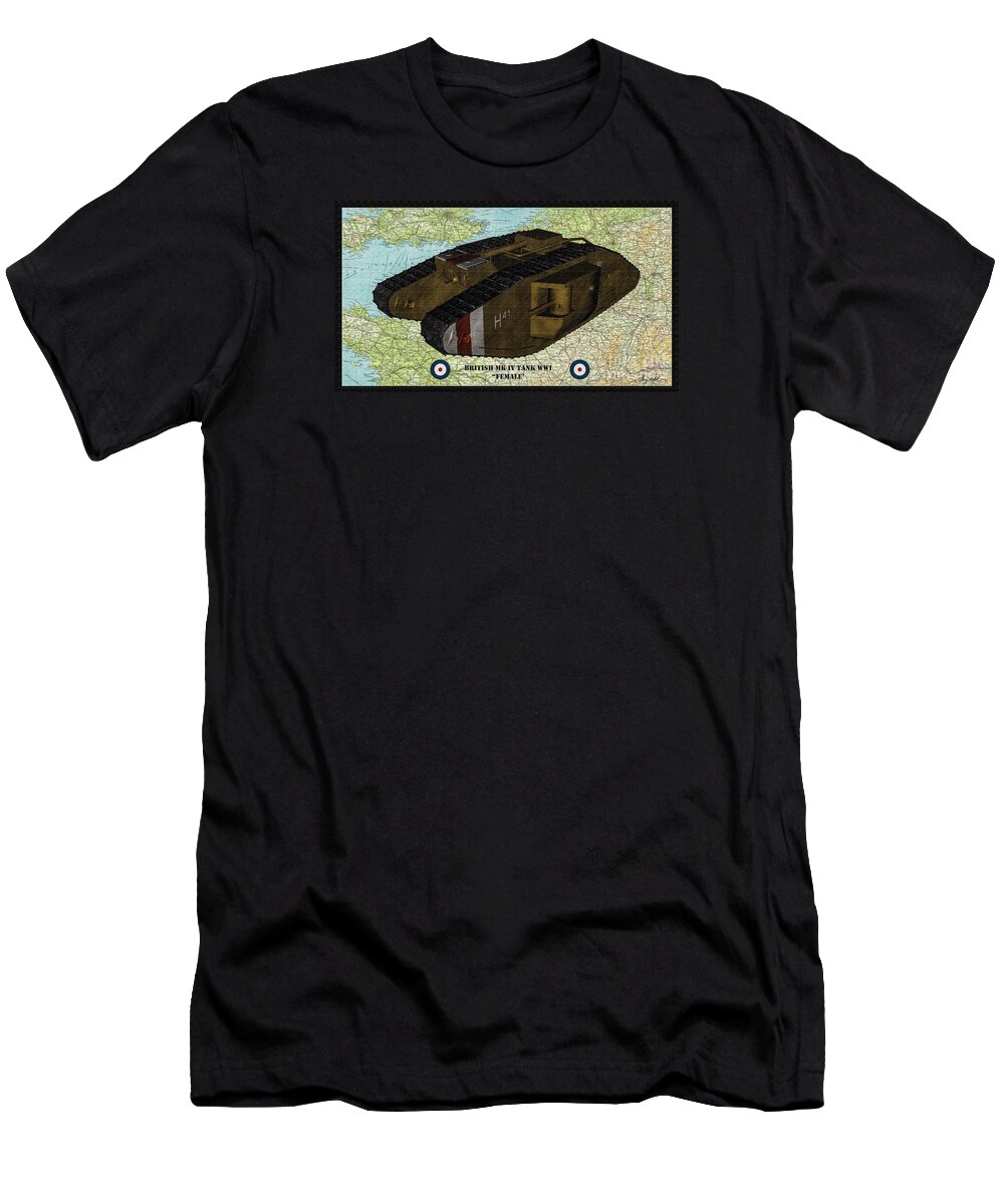 Tank T-Shirt featuring the digital art WW 1 Mark IV Profile 2 - Oil by Tommy Anderson