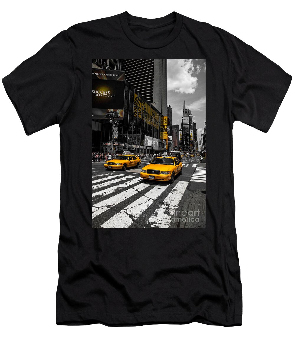 Manhattan T-Shirt featuring the photograph Yellow Cabs cruisin on the Times Square by Hannes Cmarits