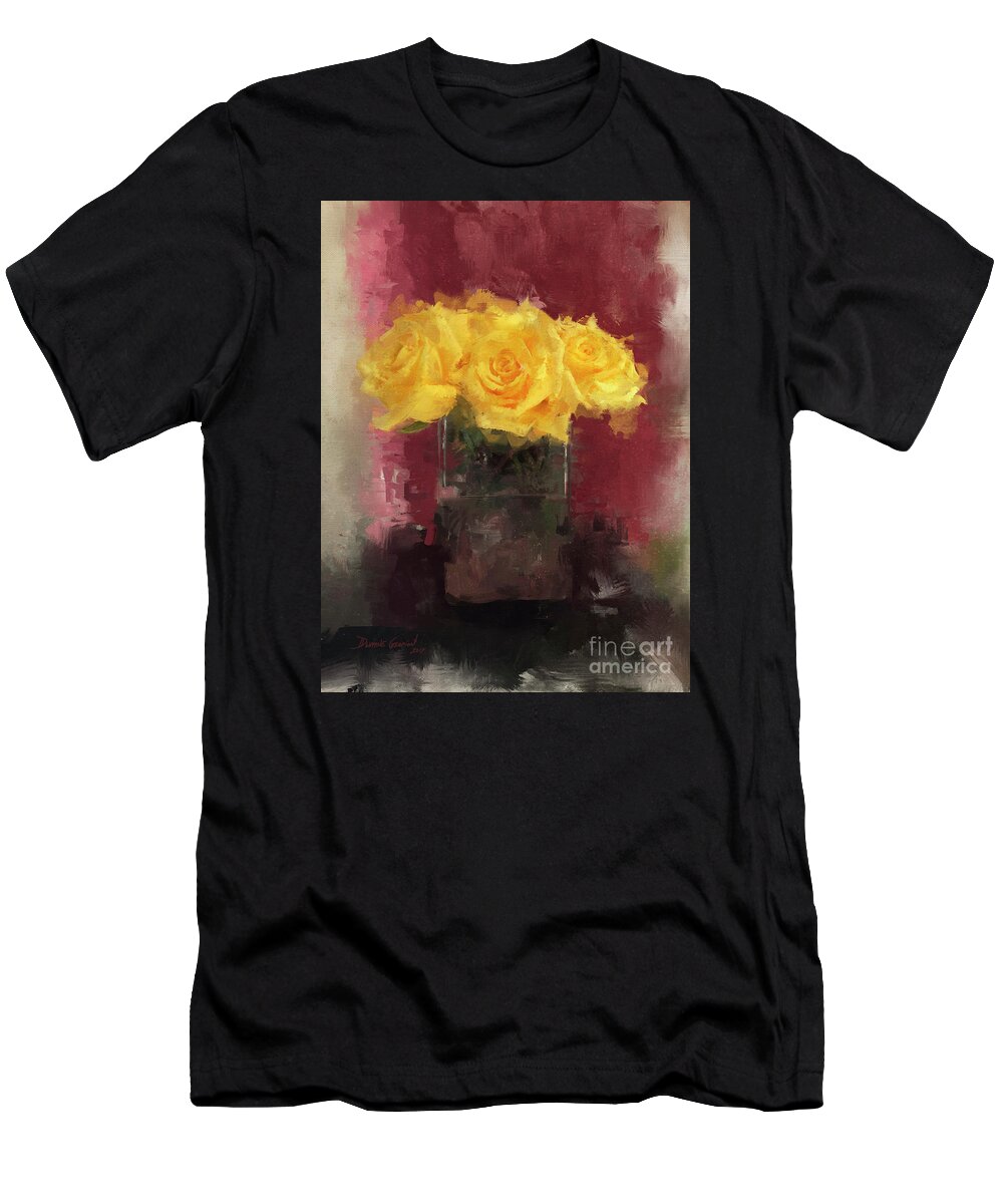 Flowers T-Shirt featuring the digital art Yellow Roses by Dwayne Glapion