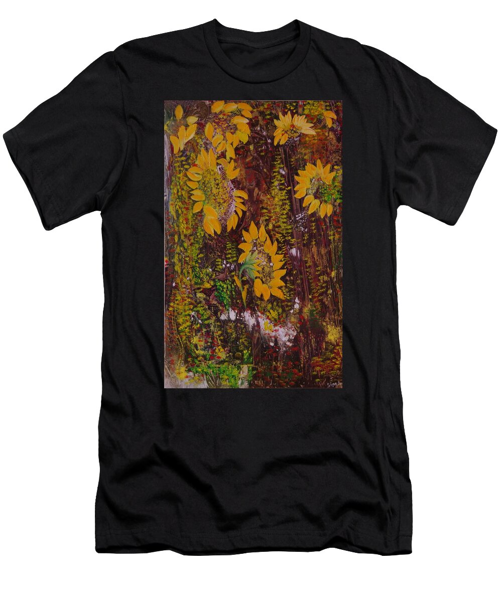 Sun Flowers T-Shirt featuring the painting Yellow Sunflowers by Sima Amid Wewetzer
