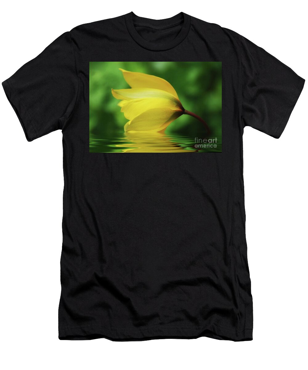 Flower T-Shirt featuring the mixed media Yellow Tulip by Elaine Manley