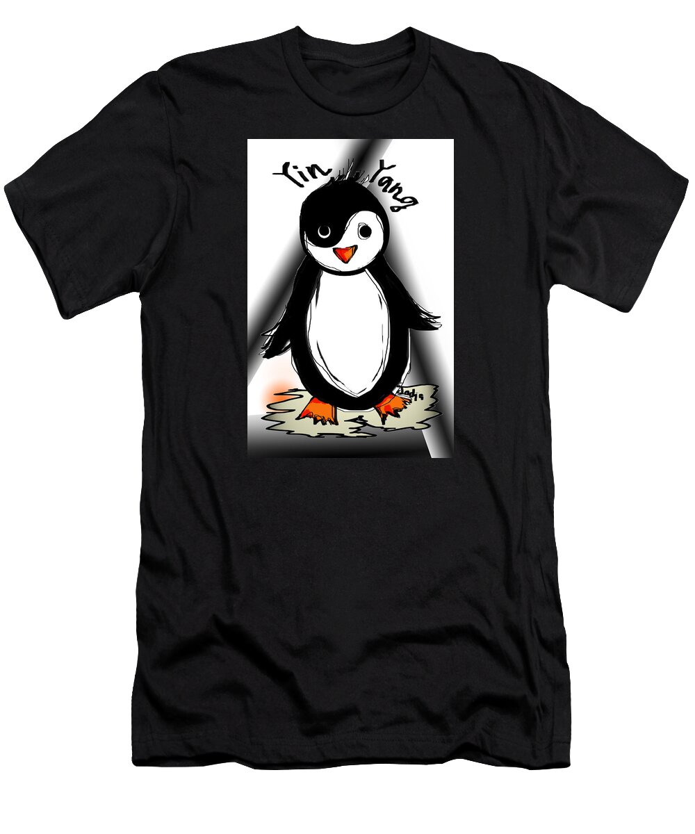 Animal T-Shirt featuring the digital art Yin Yang Penguin by Sladjana Lazarevic
