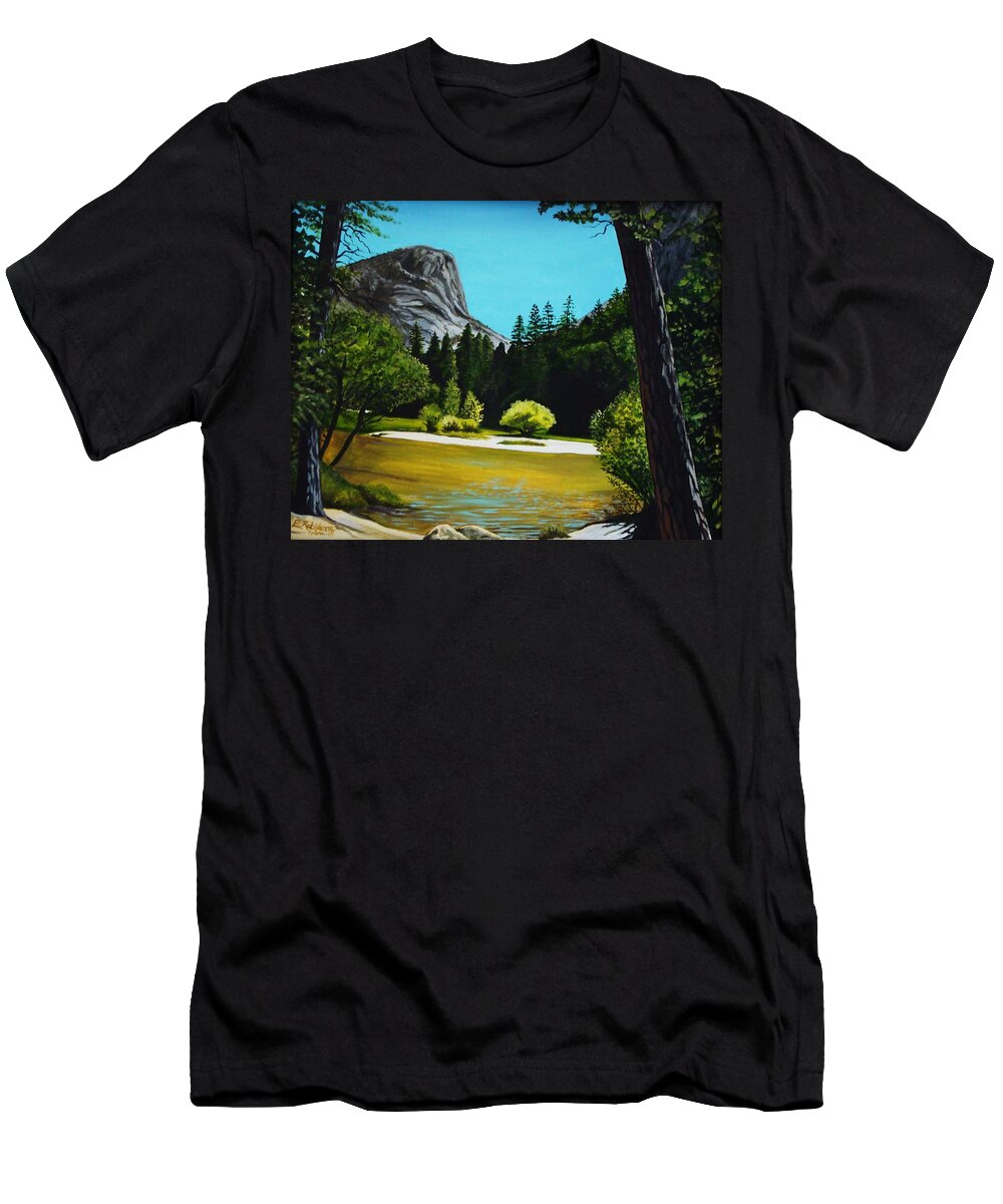 Landscape T-Shirt featuring the painting Yosemite's Window by Elizabeth Robinette Tyndall