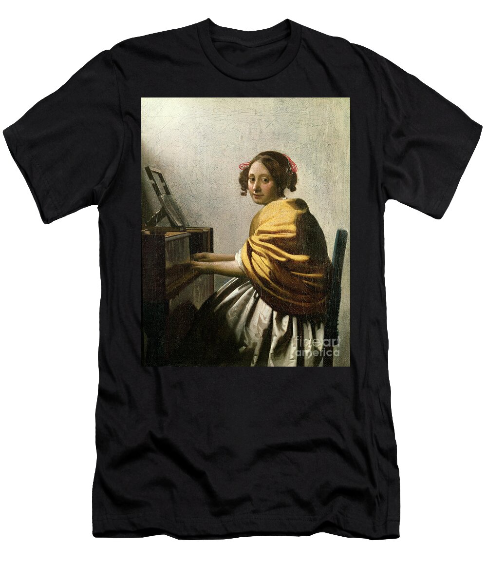 Young Woman At A Virginal T-Shirt featuring the painting Young Woman at a Virginal by Jan Vermeer