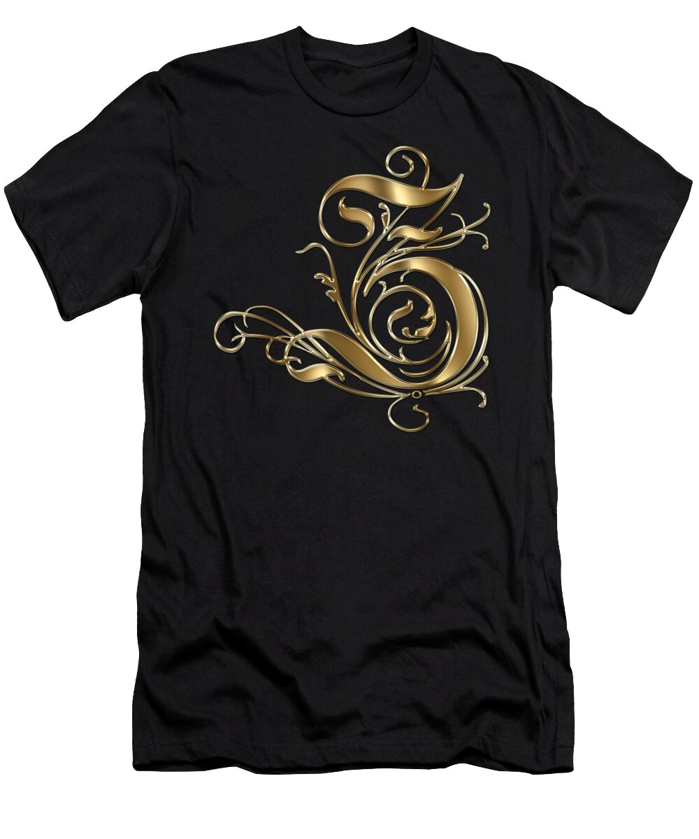 Golden Letter Z T-Shirt featuring the painting Z Golden Ornamental Letter Typography by Georgeta Blanaru