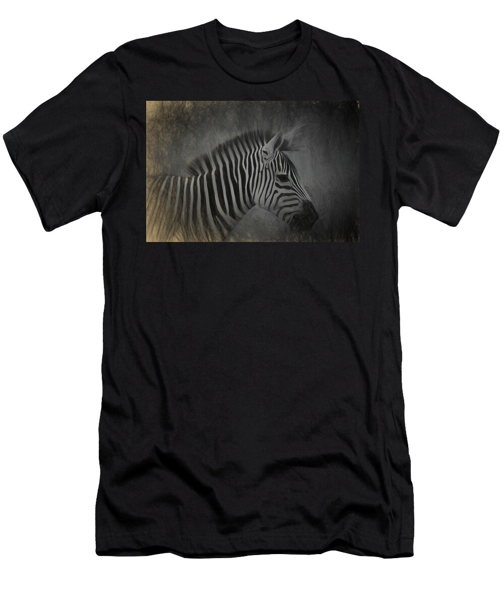Zebra T-Shirt featuring the photograph Zebra Portrait Photo Sketch by Artful Imagery