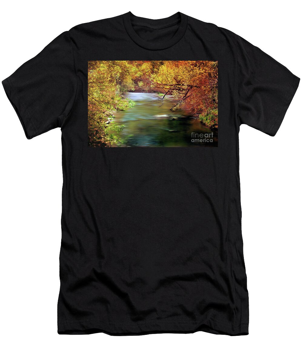 River T-Shirt featuring the photograph Autumn River #1 by Elaine Manley