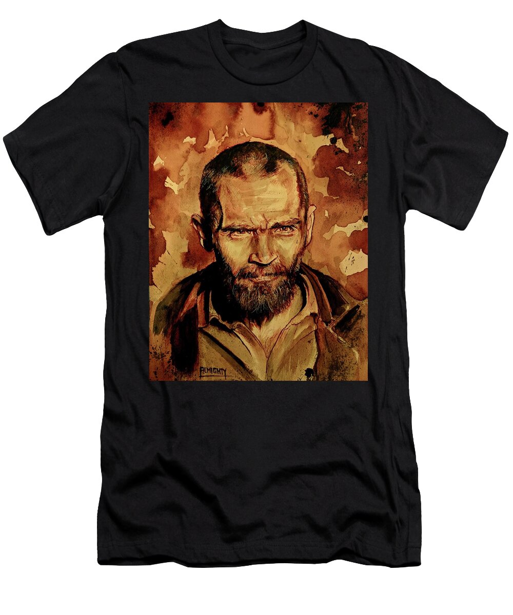 Ryan Almighty T-Shirt featuring the painting CHARLES MANSON portrait fresh blood #1 by Ryan Almighty