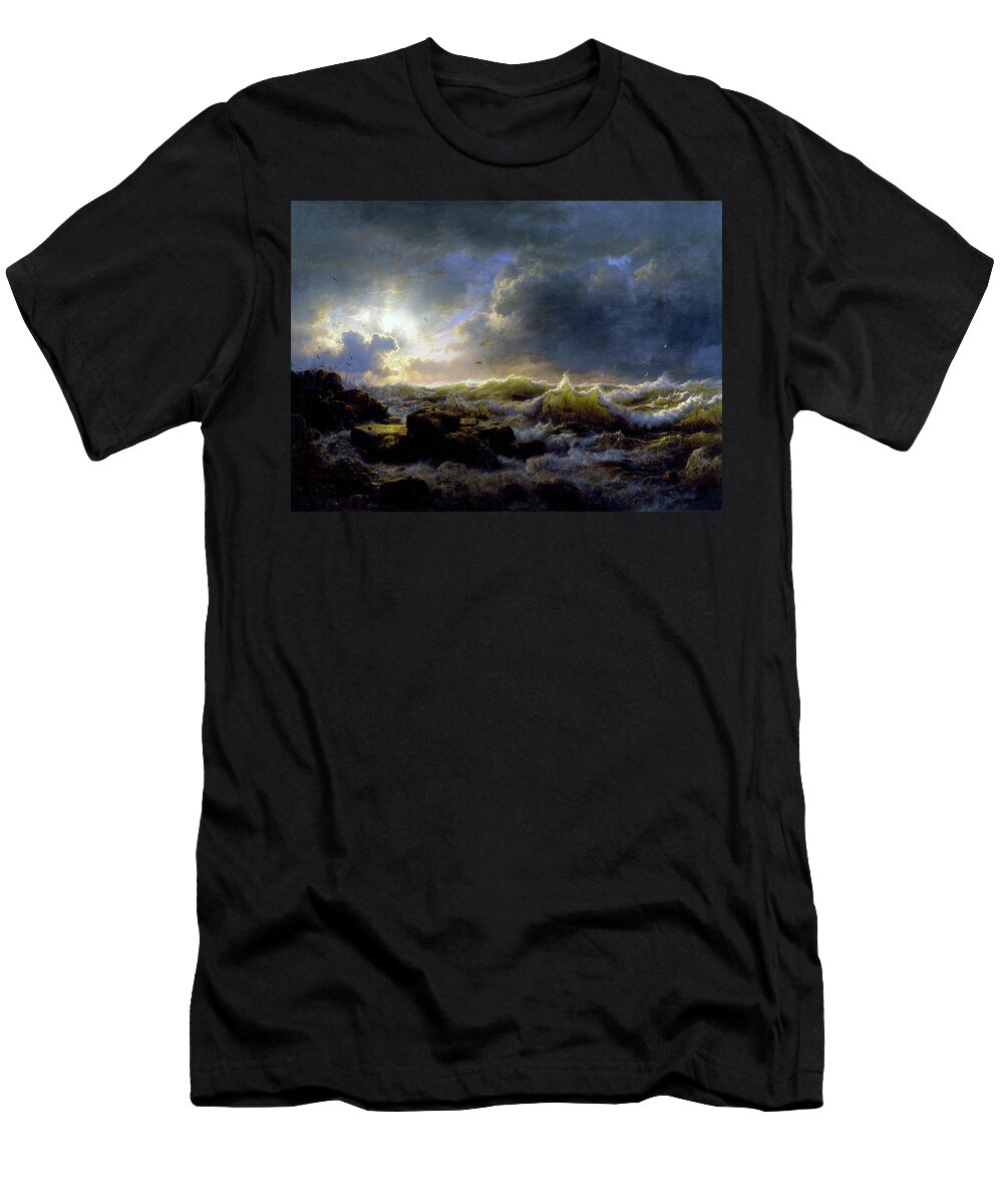 Clearing Up T-Shirt featuring the painting Clearing Up, Coast of Sicily #1 by Andreas Achenbach