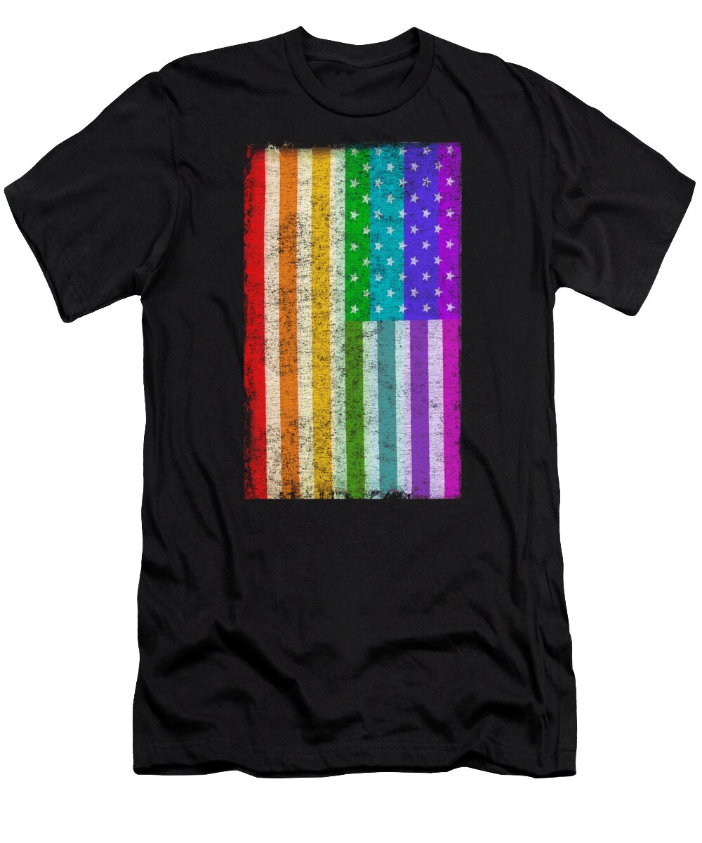 Cool T-Shirt featuring the digital art Rainbow Us Flag #1 by Flippin Sweet Gear