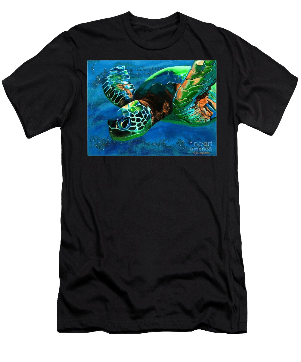 Sea Turtle T-Shirt featuring the painting Searching for Light by Ashley Lane