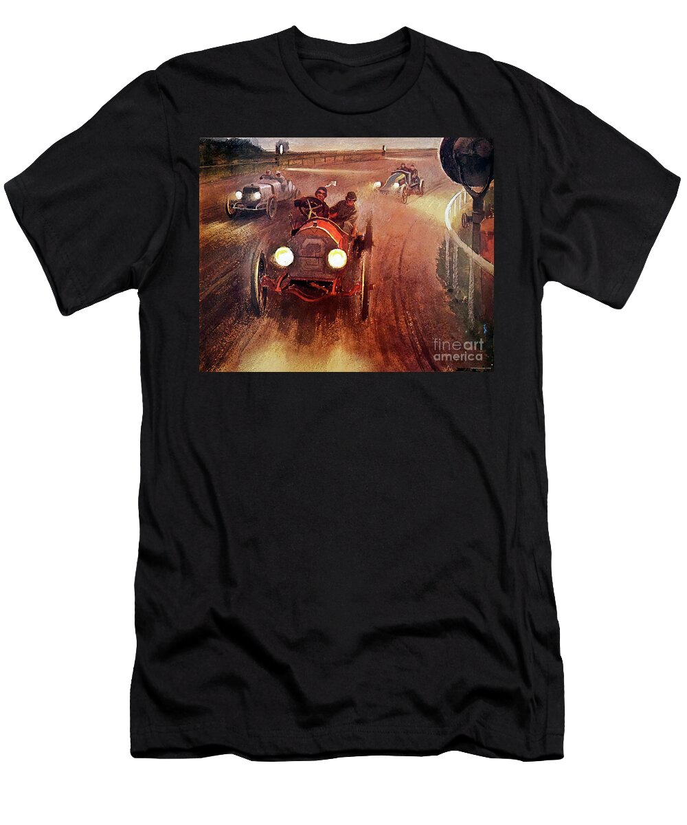 Vintage T-Shirt featuring the painting 1910s Racing Cars By Peter Helck by Peter Helck