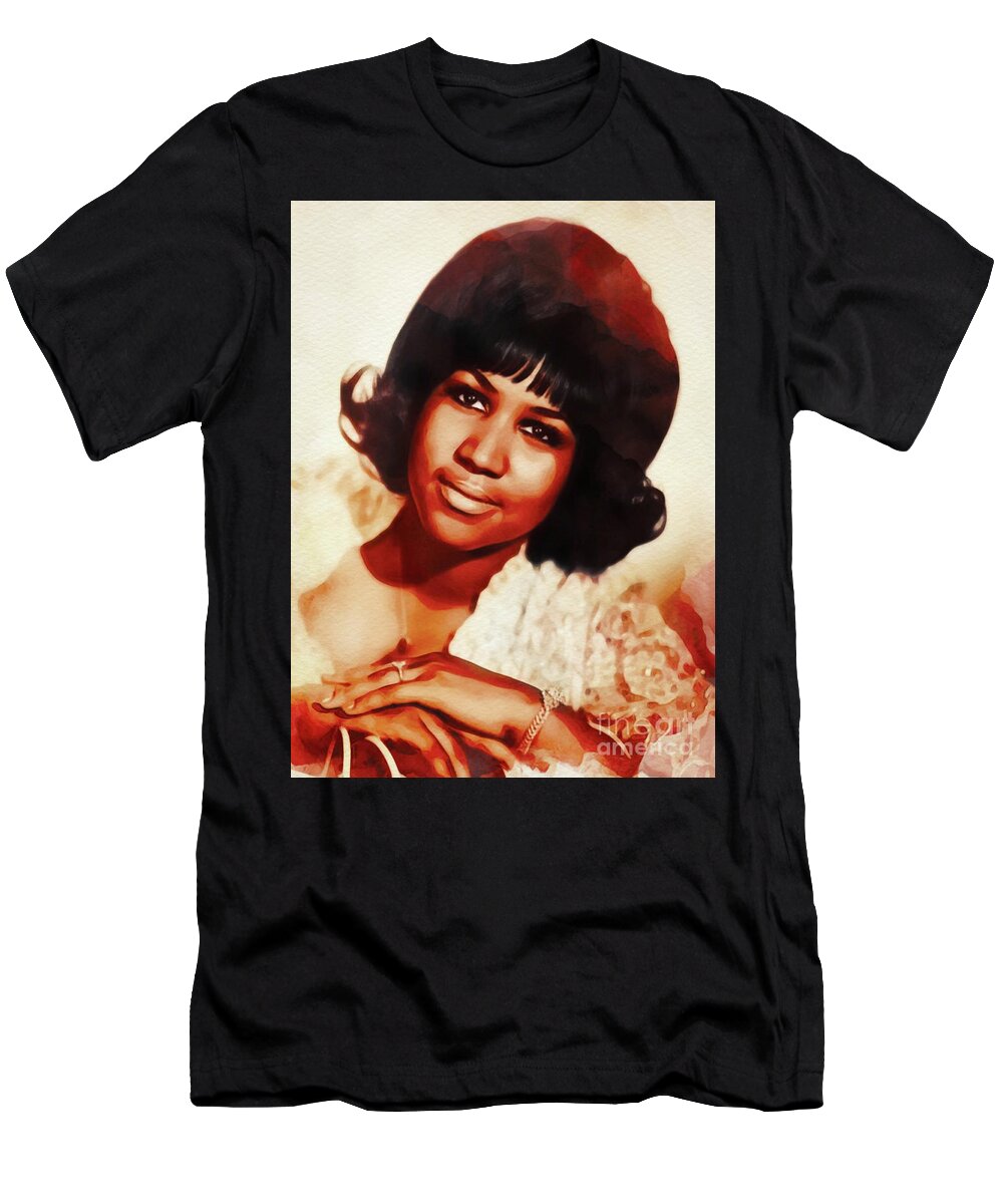 Aretha T-Shirt featuring the painting Aretha Franklin, Music Legend #2 by Esoterica Art Agency