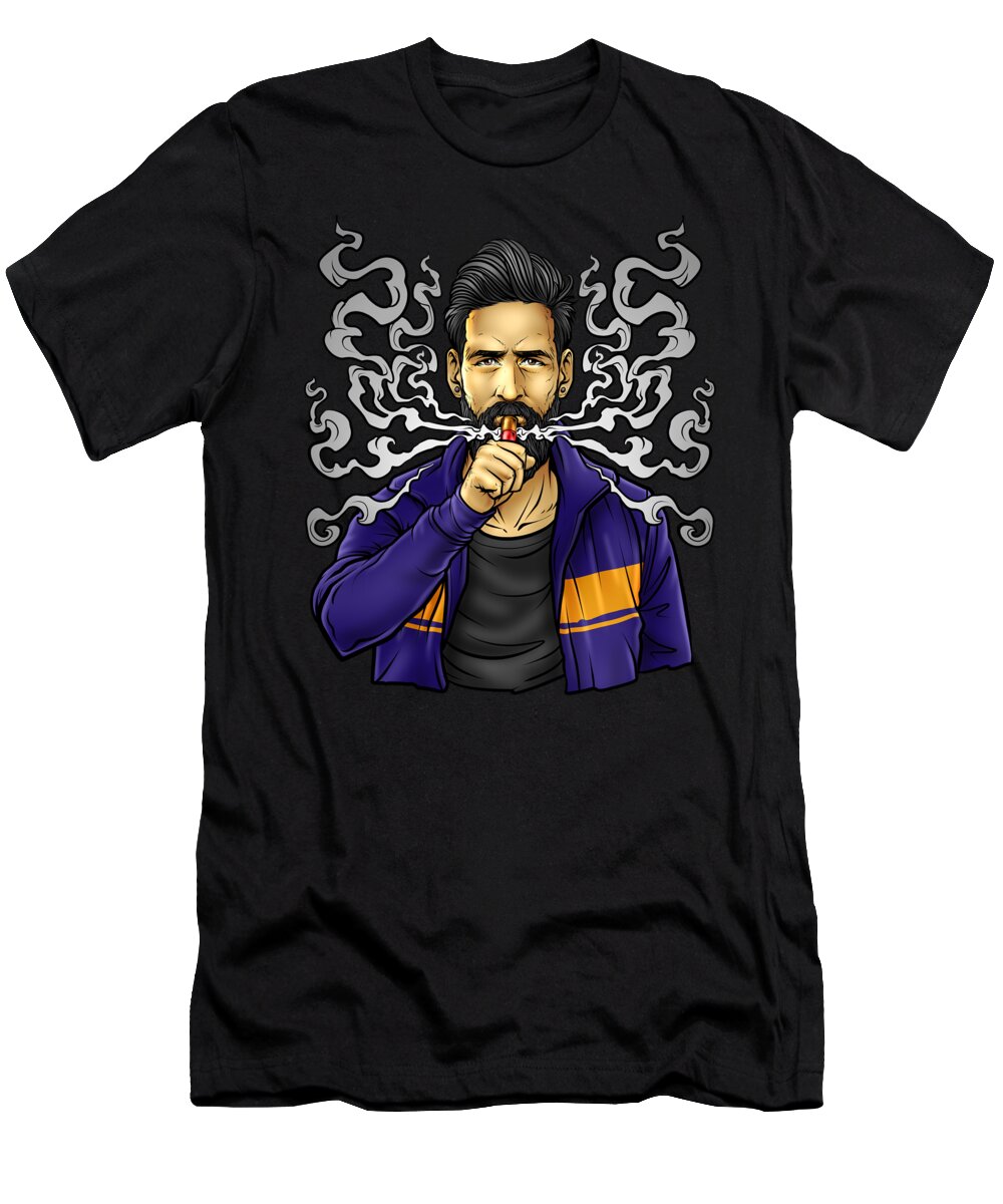 Vape T-Shirt featuring the digital art Cloud Chaser Vaping Bearded Guy #1 by Mister Tee
