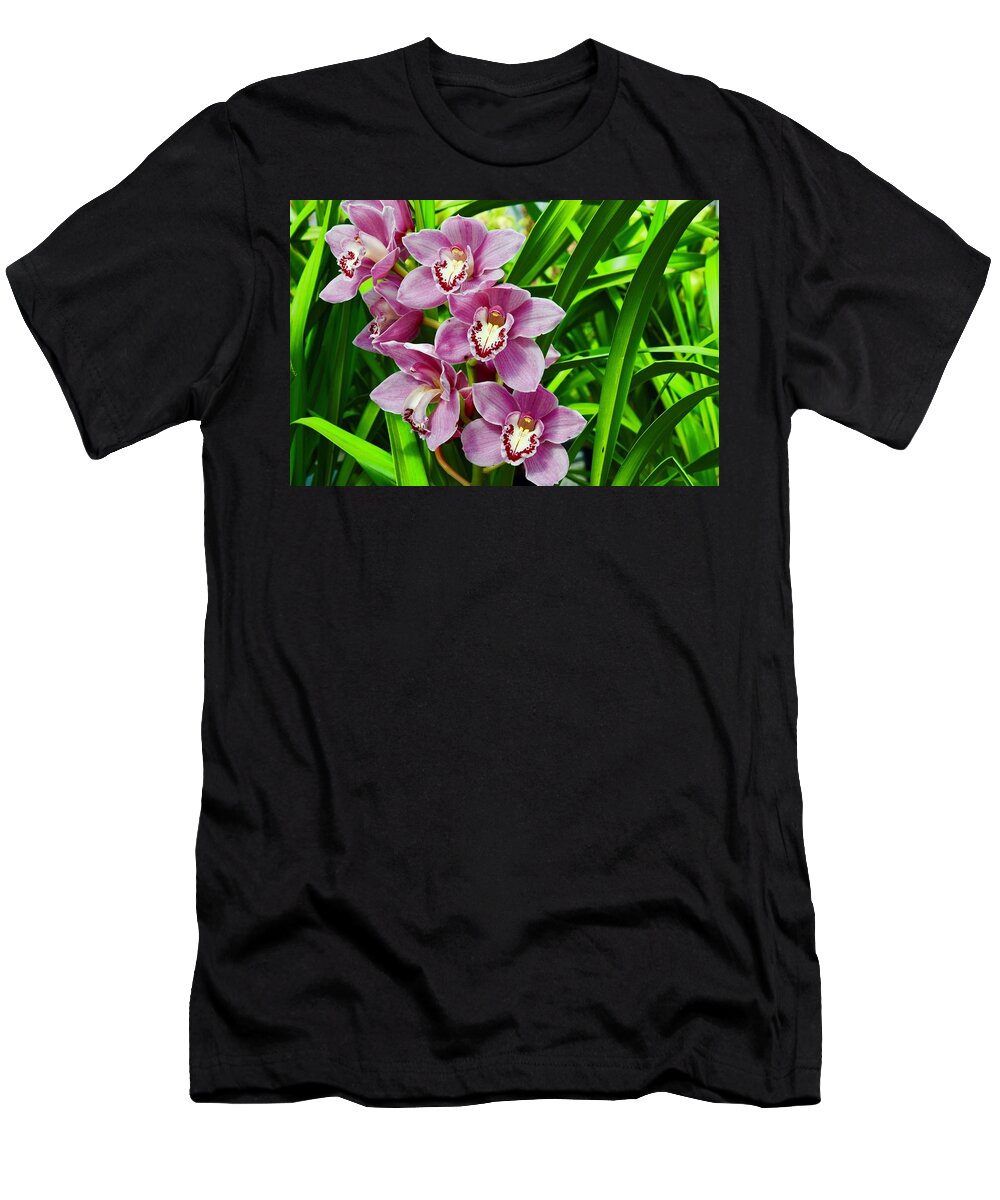Flowers T-Shirt featuring the photograph Purple Cymbidium Orchids I by Bnte Creations