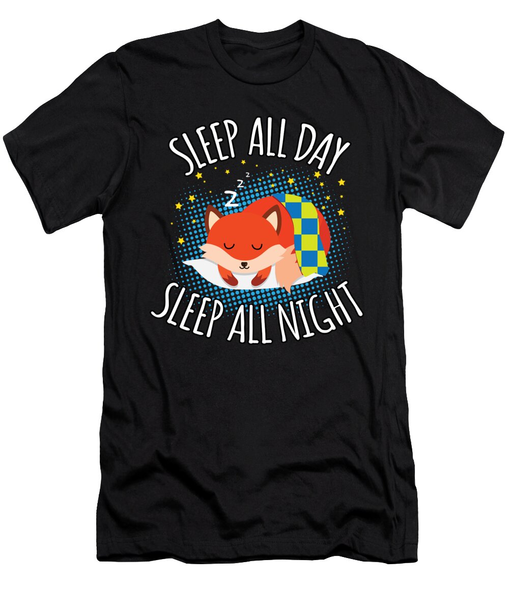 Sloth T-Shirt featuring the digital art Sleep All Day Sleep All Night Lazy Fox #1 by Mister Tee