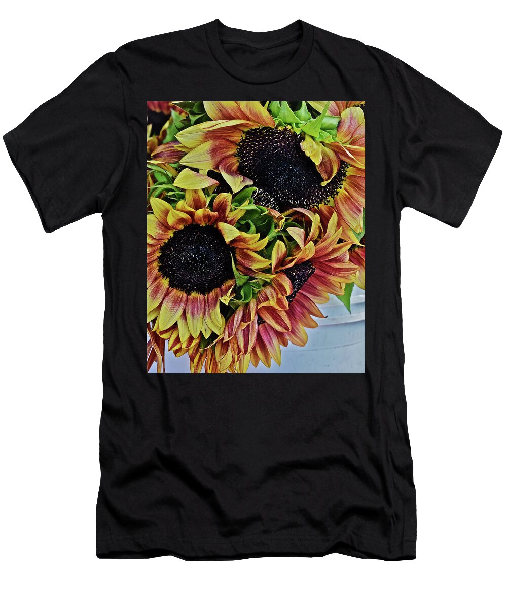 Flowers T-Shirt featuring the photograph 2019 Monona Farmers' Market July Sunflowers 3 by Janis Senungetuk
