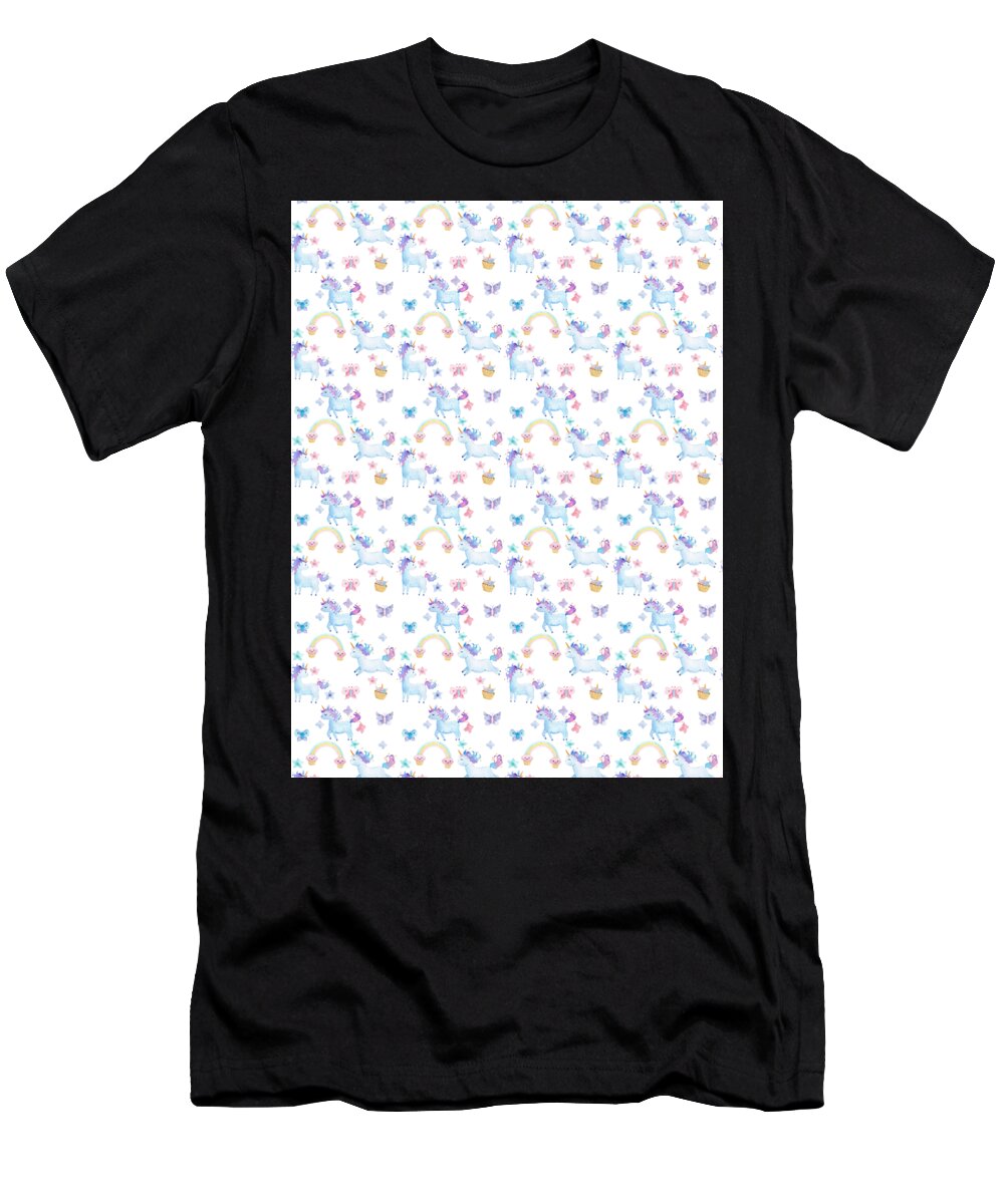Mythical Creature T-Shirt featuring the digital art Unicorn Pattern Mythical Creature Rainbow Horse #7 by Mister Tee