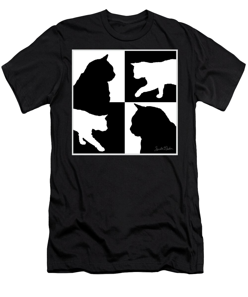 4 Black And White Cat Silhouettes T-Shirt featuring the photograph 4 Silhouettes by Sandra Dalton