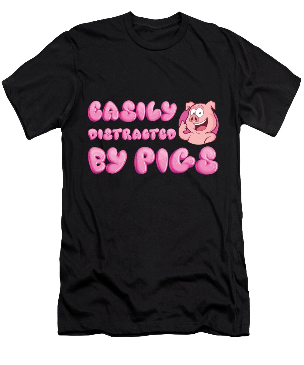 Piglet T-Shirt featuring the digital art Easily Distracted By Pigs Pink Piglet Oink #4 by Mister Tee