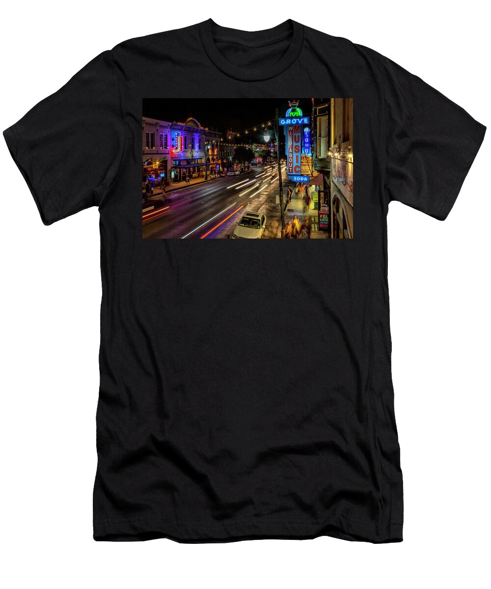 Estock T-Shirt featuring the digital art 6th Street At Night, Austin, Texas by Milton Photography