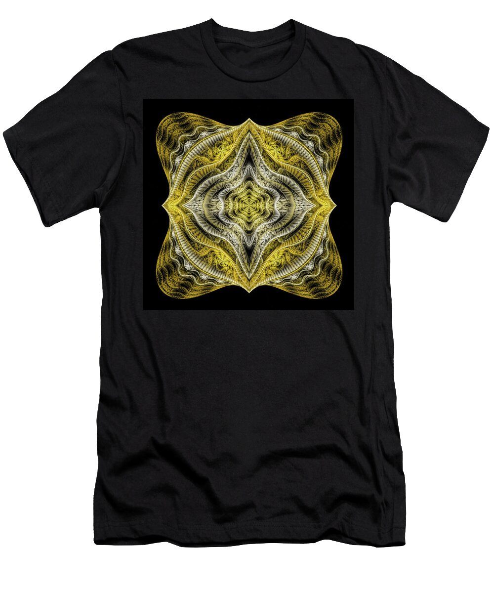 Fractal T-Shirt featuring the digital art Abstract Fractal Art Goldenrod Gray Black by Matthias Hauser