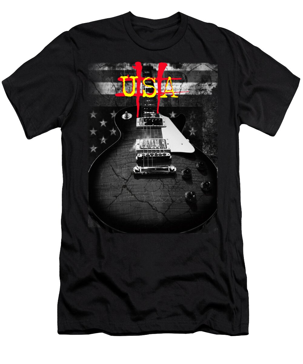 Guitar T-Shirt featuring the digital art Abstract Relic Guitar USA Flag by Guitarwacky Fine Art