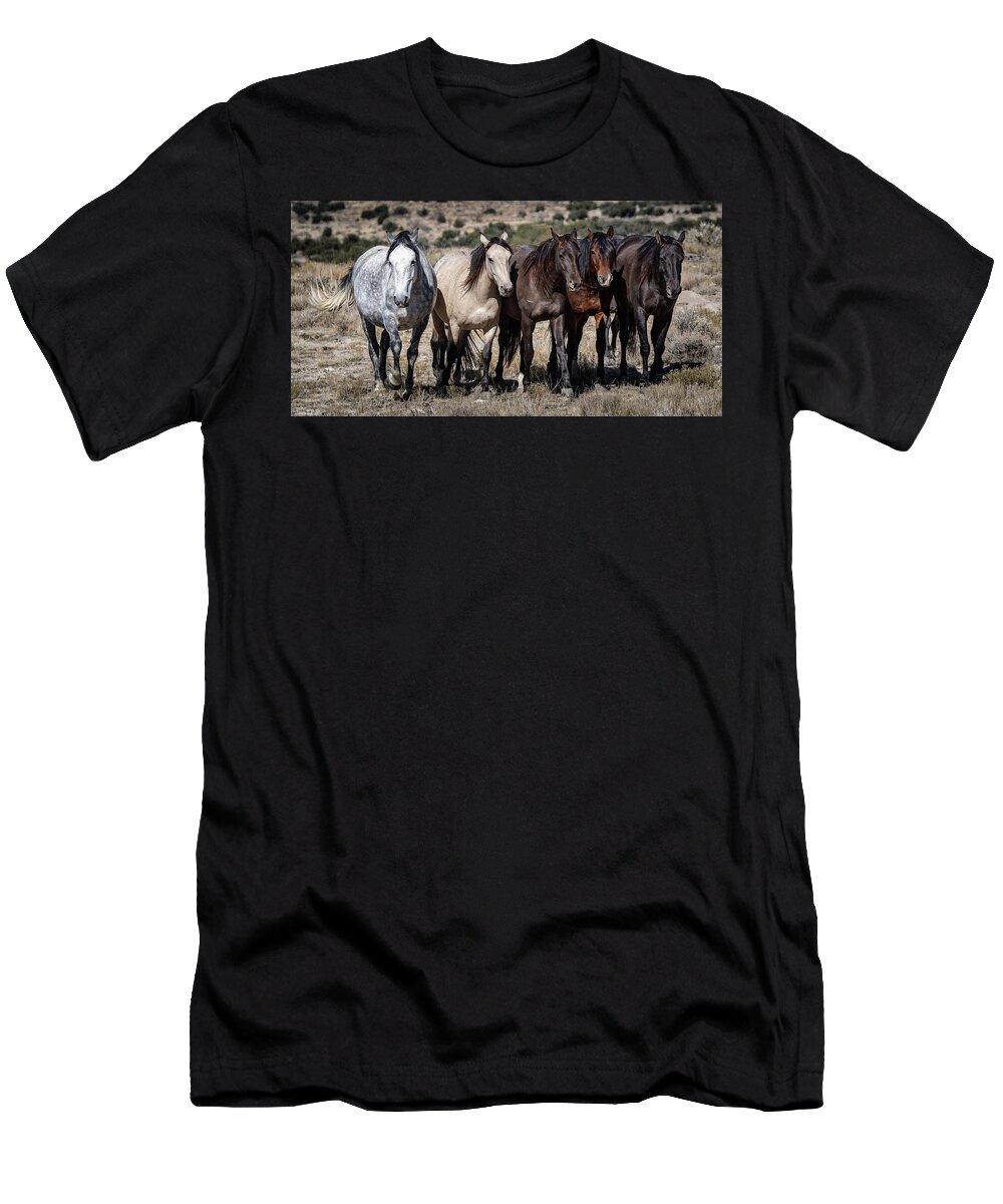 Wild Horses T-Shirt featuring the photograph All in a row by Mary Hone