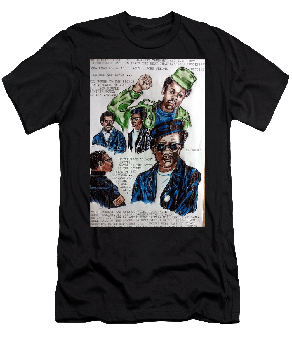 Black Art T-Shirt featuring the drawing Alprentice Bunchy Carter, an L.A. LEGEND by Joedee