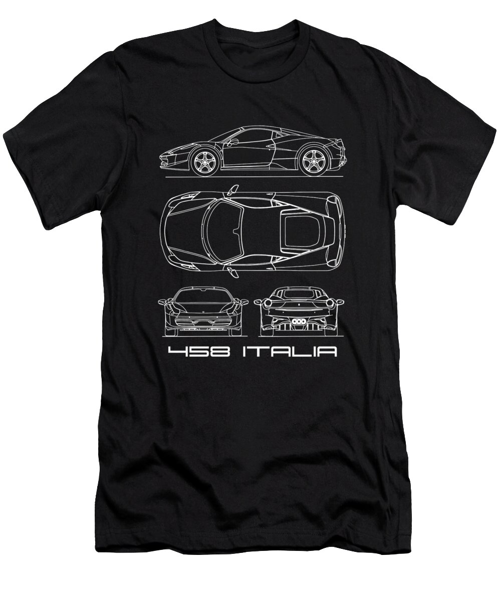 Ferrari 458 T-Shirt featuring the photograph The 458 Italia Blueprint - Black by Mark Rogan