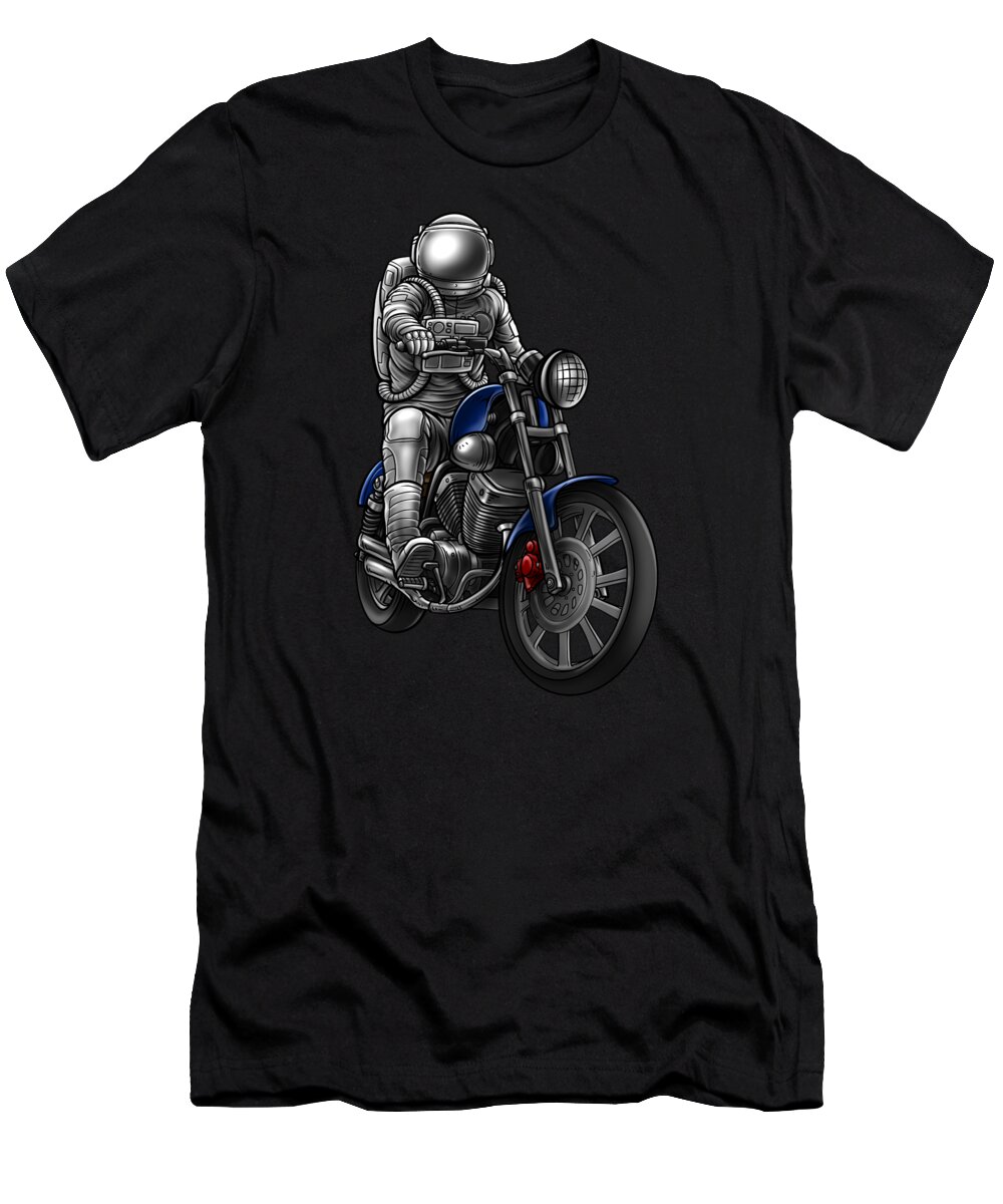Universe T-Shirt featuring the digital art Astronaut on Motorcycle Space Biker Spaceman by Mister Tee