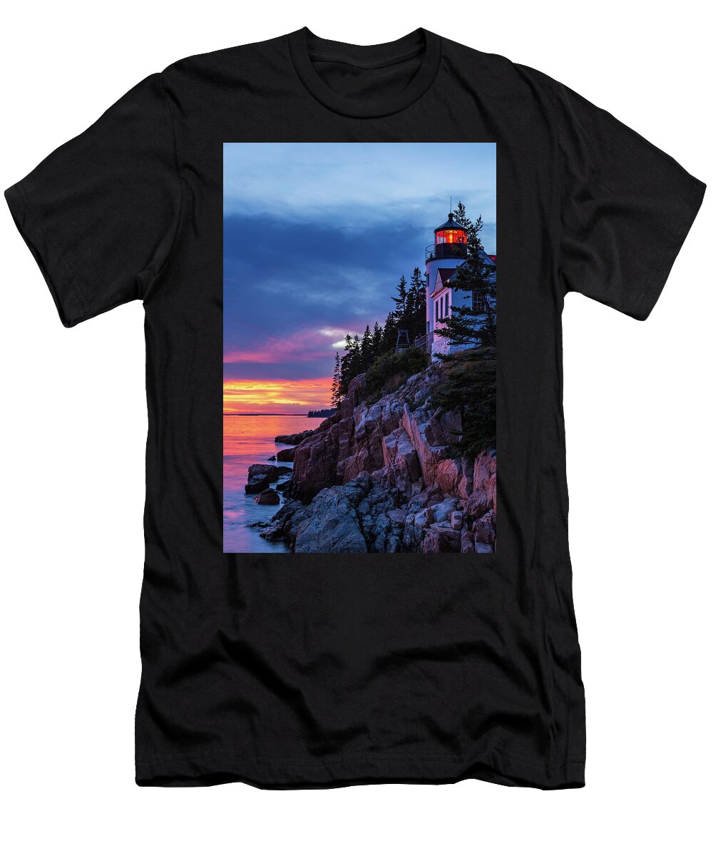 Maine T-Shirt featuring the photograph Bass Harbor Head Lighthouse at Twilight by Stefan Mazzola